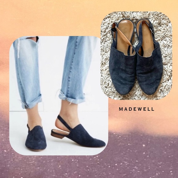 Madewell blue suede sling back heeled mules - Picture 1 of 16